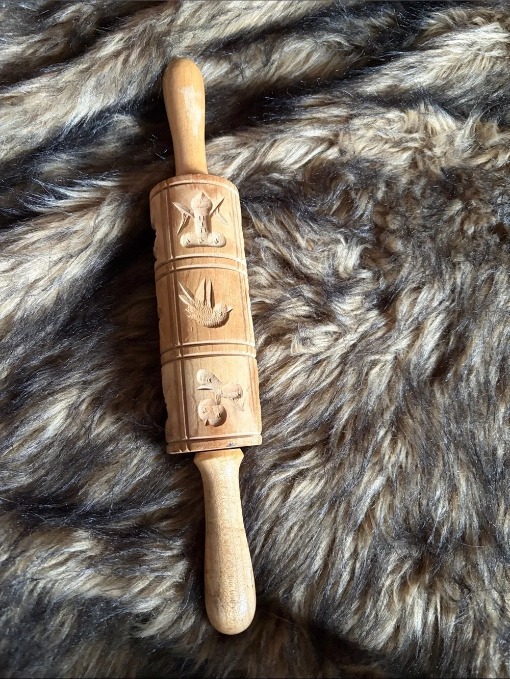 Vintage Springerle Wood Kitchen Cookie Press Rolling Pin - 12 Patterns